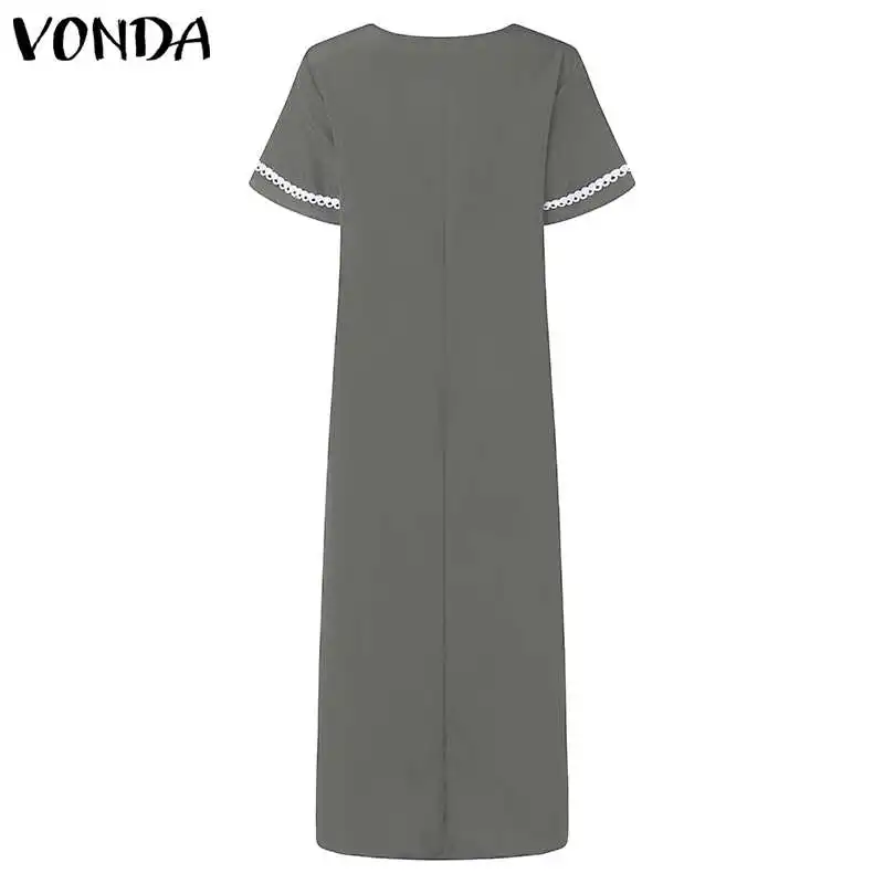VONDA, женское платье с принтом,, летнее, повседневное, сексуальное, v-образный вырез, короткий рукав, с разрезом, одноцветное, макси платье, элегантное, Vestidos размера плюс