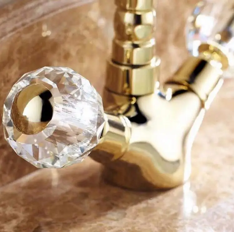 Золотистый смеситель для раковины в стиле ретро ванной комнаты с двойной