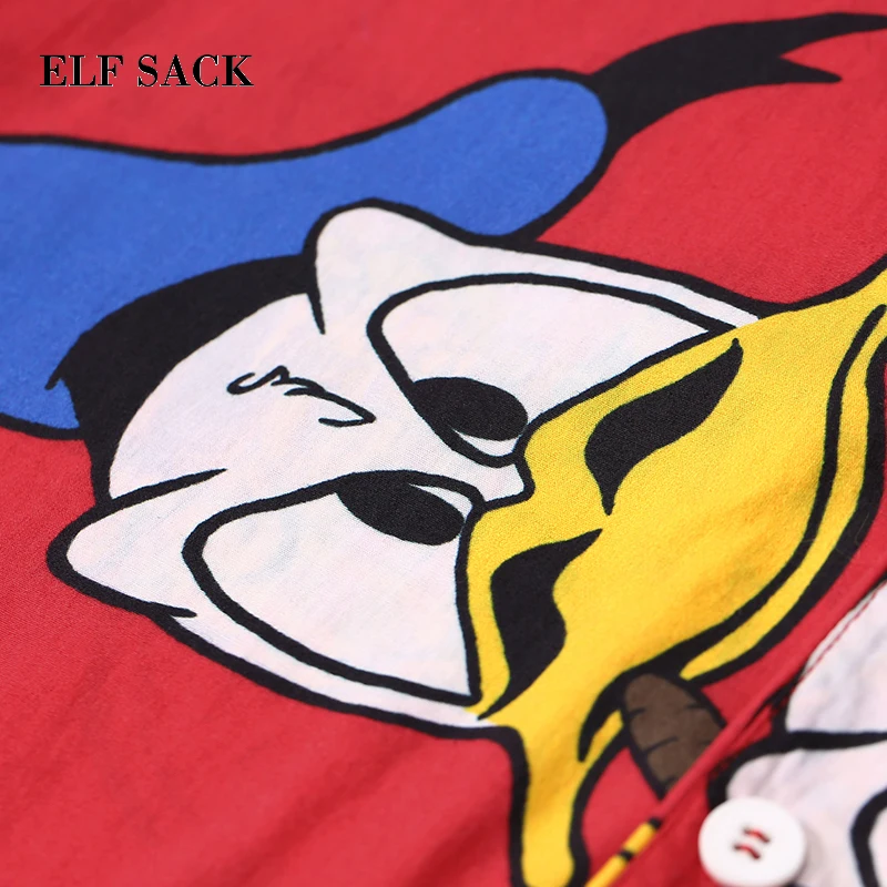 ELFSACK, осенняя новинка, модная женская рубашка, хлопок, повседневная, с принтом утки, шифоновая блузка, женская рубашка с отложным воротником, женская рубашка