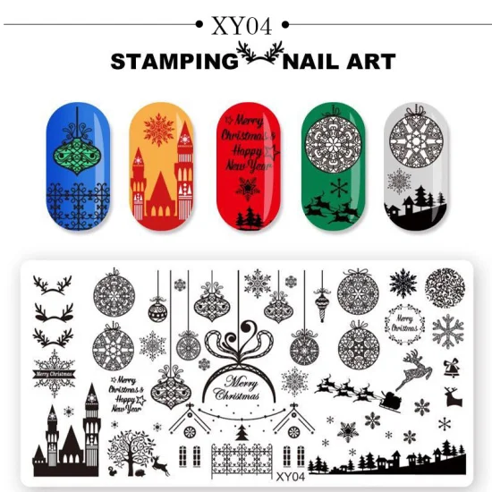 XY04 1x пластина для стемпинга для нейл-арта прямоугольник DIY Рождественская гирлянда Снежинка Олень польский маникюрный шаблон стальной трафарет CHXY01-08 - Цвет: XY04