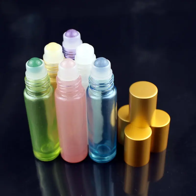 Цветная стеклянная бутылка эфирного масла с шариком натуральным драгоценным