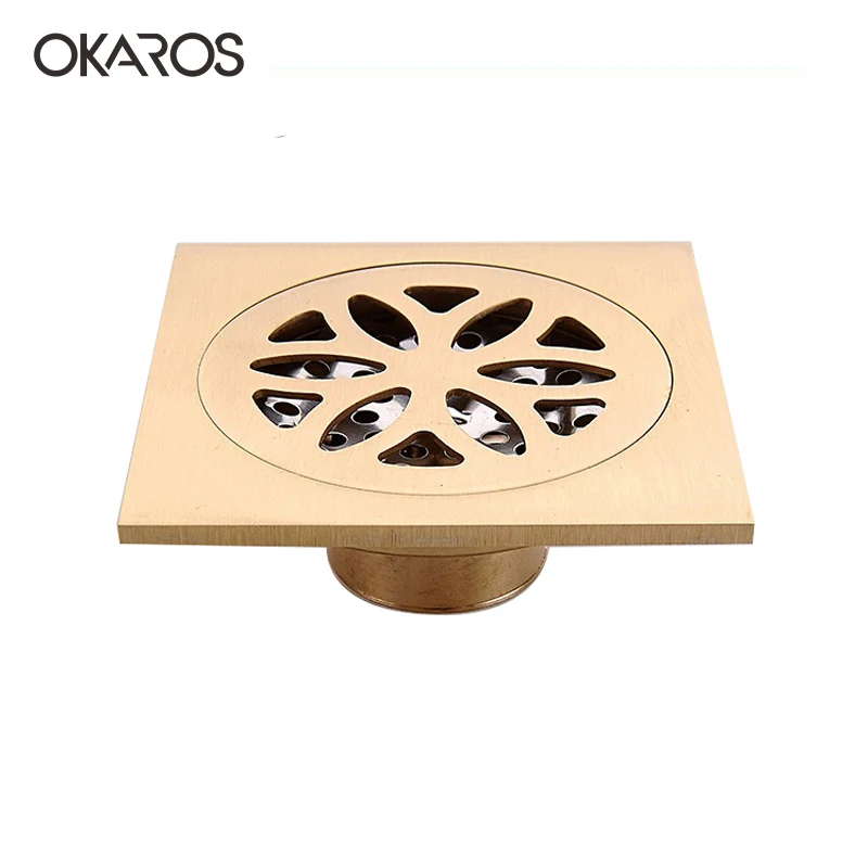 OKAROS 10*10 см золотая отделка латунный квадратный трап для пола анти-запах душ куст