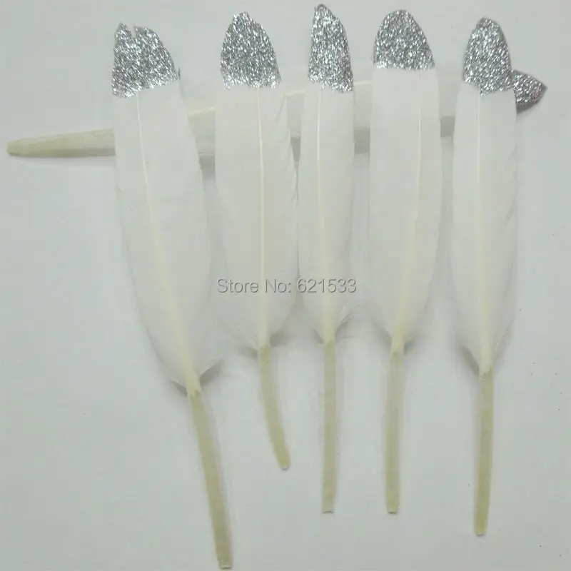 

WHOLESALE SILVER Dipped Feathers,Dipped Duck Cocottes Feathers,Silver Painted with Glitter,50pcs/lot