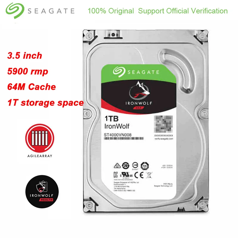 

Seagate Original 1TB IronWolf HDD NAS SATA 6Gb/s NCQ 64MB Cache 3.5-Inch Internal AgileArray Cache Hard Disk Drive