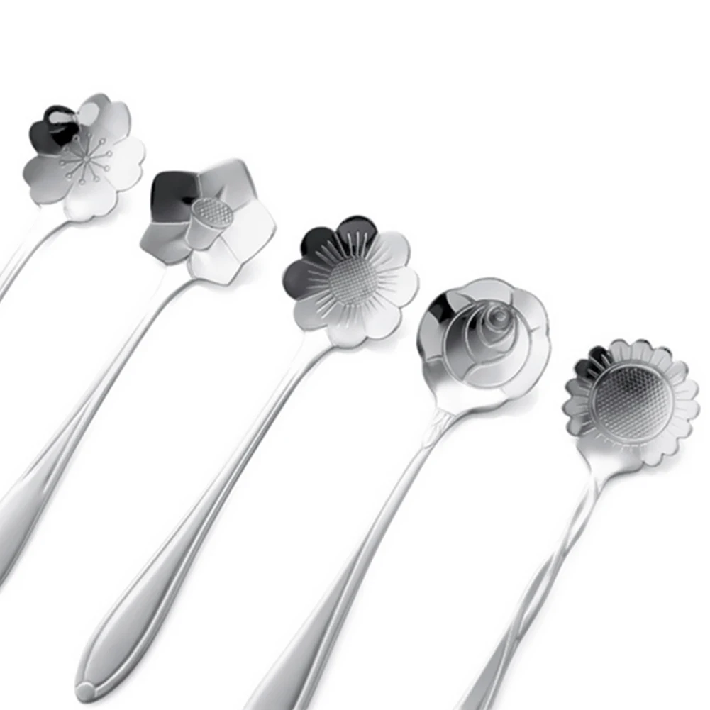 5 шт. креативные ложки из нержавеющей стали в форме цветов для кофе чая молока