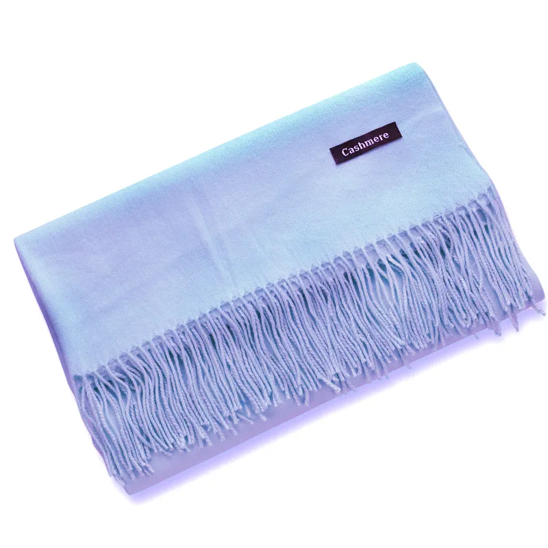 Sky Blue Женский осенне-зимний шарф, модные однотонные кашемировые шарфы с кисточками, женские толстые теплые пашмины, мягкая длинная шаль, женский шарф - Цвет: Sky Blue