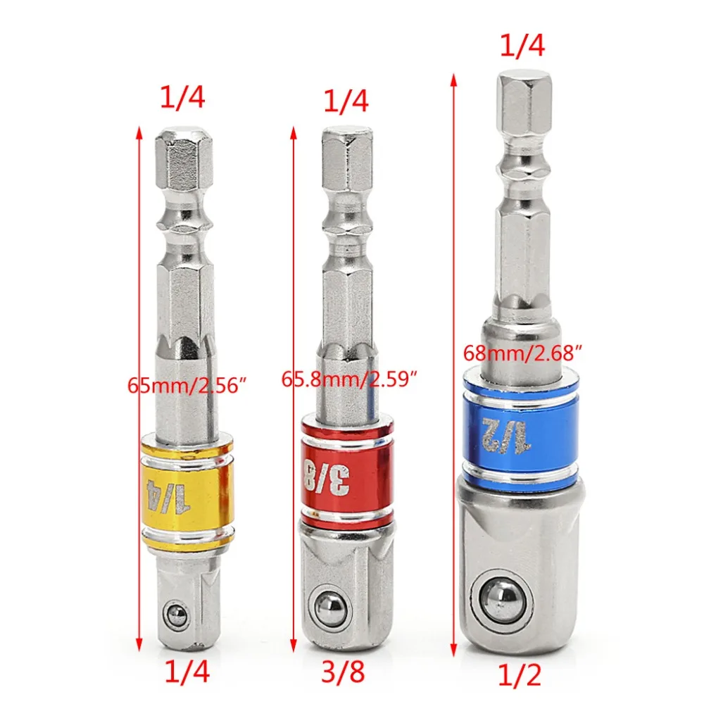 

3 Pcs Power Screwdriver Driver Socket Bit Adapter Drill 1/4" 3/8" 1/2" Hex Shank Hand Tools