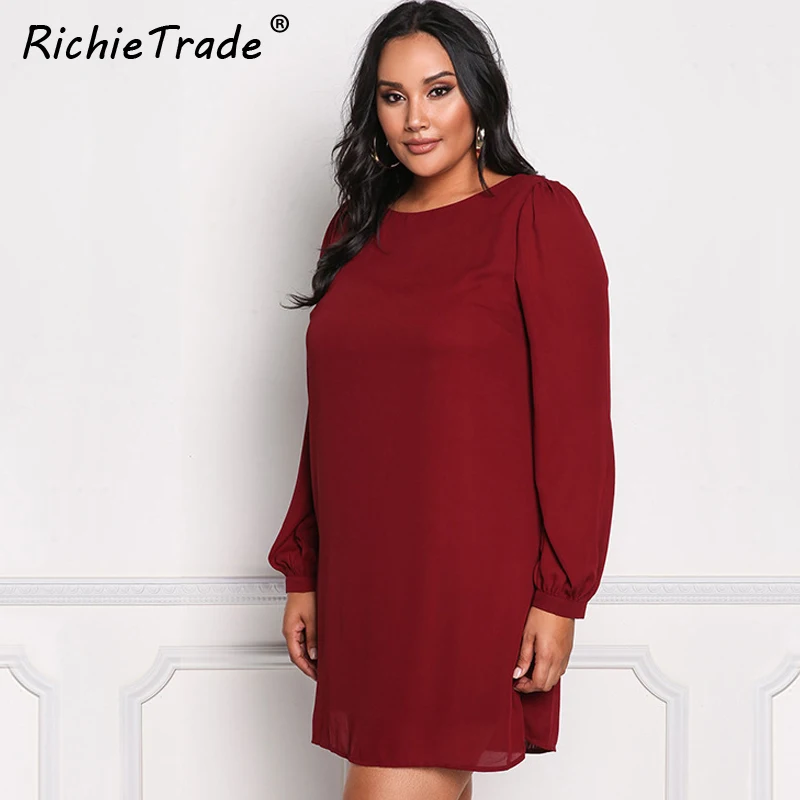 RICHIETRADE женское шифоновое платье свободные однотонные женские платья с круглым