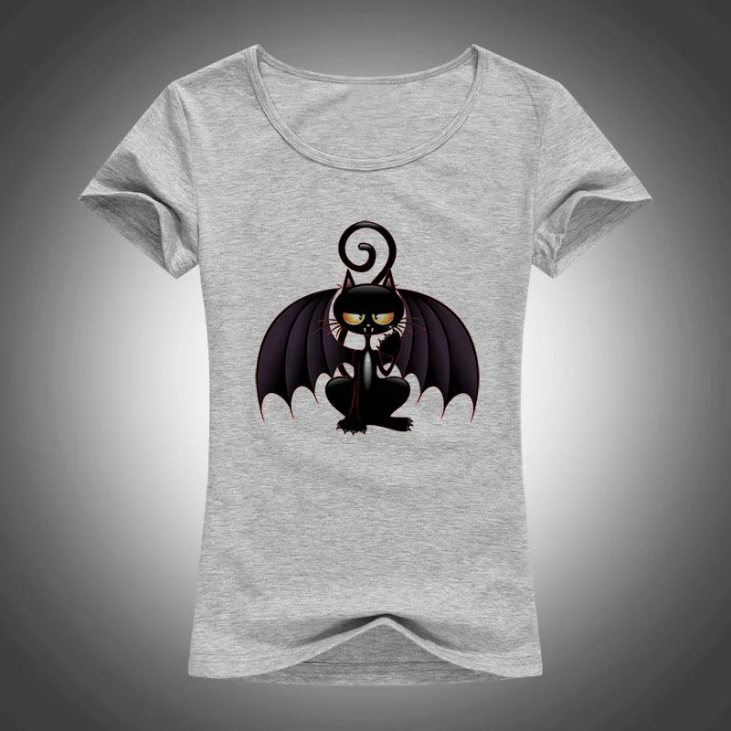 Новинка 2017 футболка с изображением черного кота и крыльев из мультфильма модная