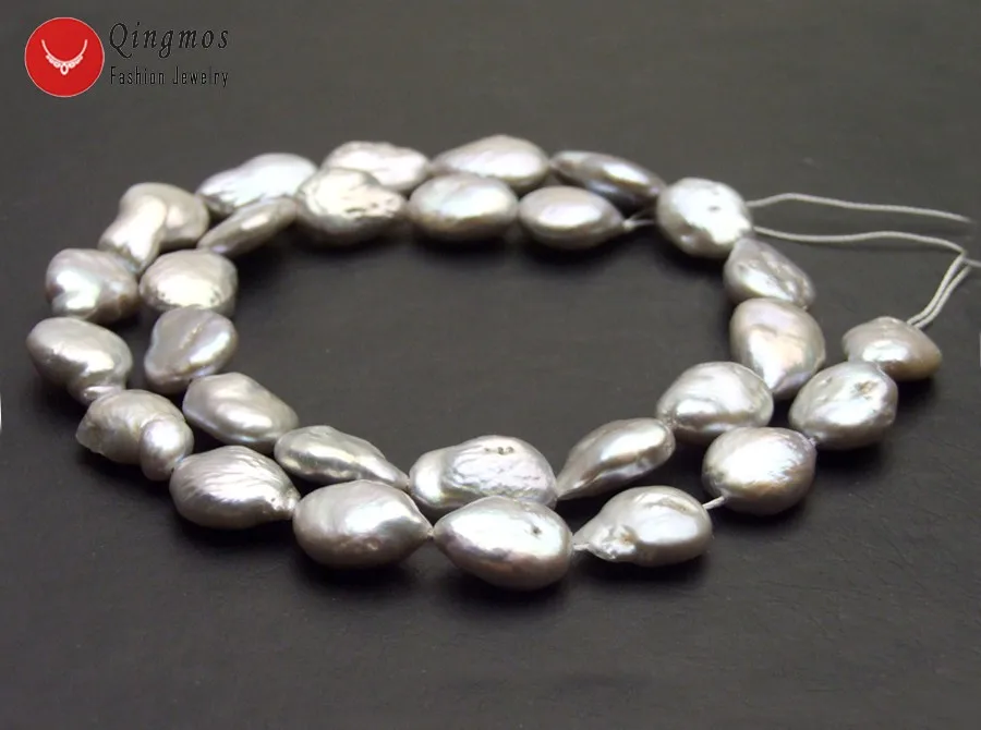 

Qingmos Natural 11*14mm Oval Coin Gray Freshwater Pearl Loose Beads for Jewelry Making DIY Necklace Bracelet Earring 14" los797
