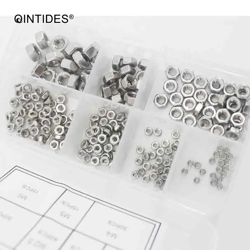 Qintides 200 шт./компл. M1.6 M2 M2.5 M3 M4 M5 M6 шестигранные гайки с метрической резьбы 304 нержавеющая сталь шестигранные гайки din934