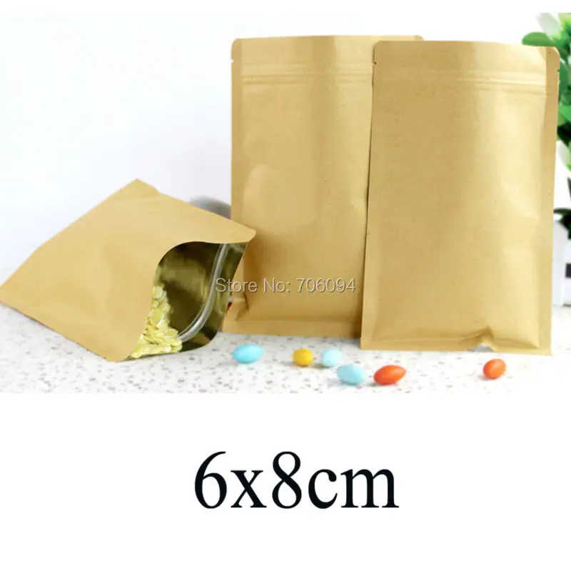 

6x8 см/2,36 дюйма x 3,15 дюйма, 200 шт./лот, оптовая продажа пустой коричневый пакет из крафт-бумаги с застежкой-молнией, пакет для конфет/кофе/чая/под...