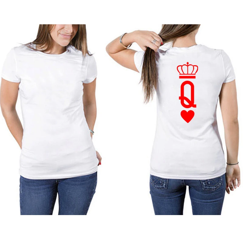 LUSLOS King queen футболка для женщин и мужчин летняя белая забавная футболка короткий рукав парные футболки Модная уличная футболка женска