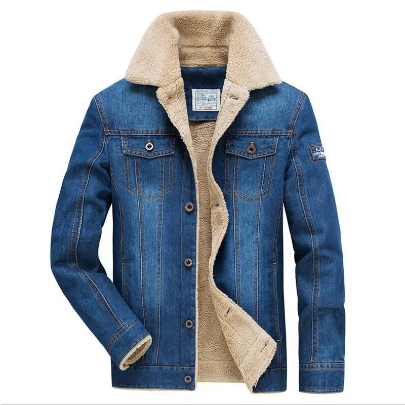

New Autumn Winter Denim Jacket Men Fleece Liner Warm Windbreaker Jeans Coat Men Big Size M-4XL Single Breasted Mens Jackets
