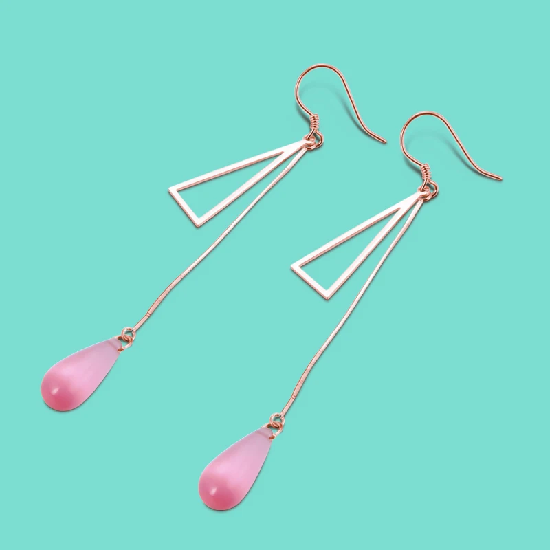 Серьги подвески из серебра S25 с розовым золотом милые ювелирные украшения для