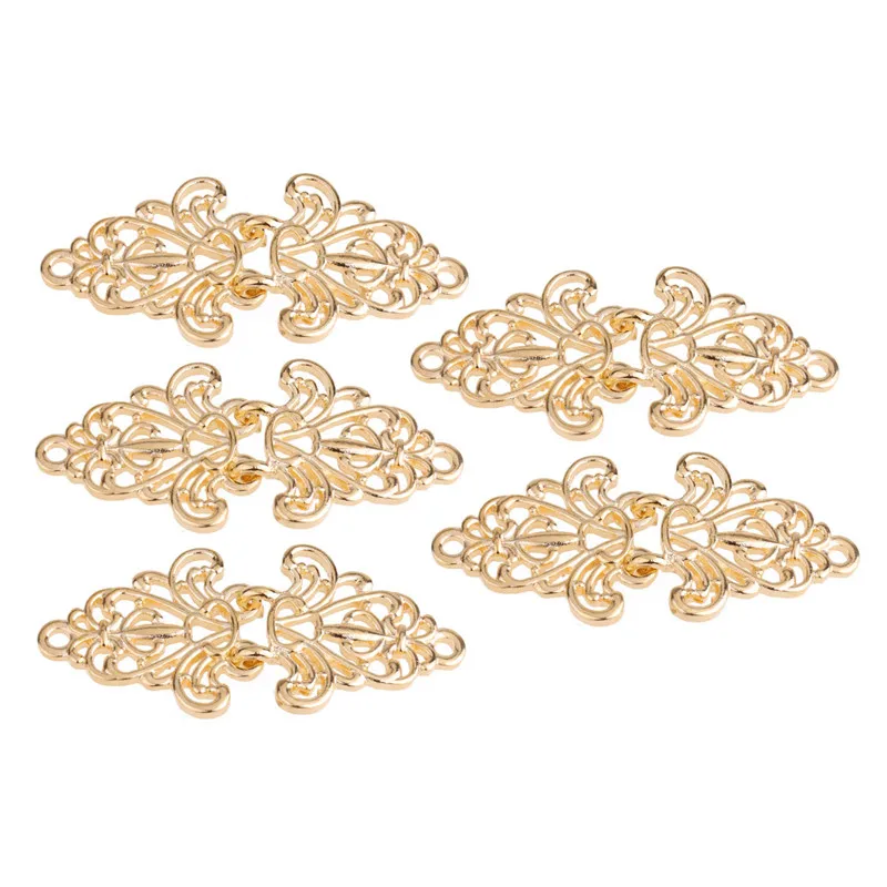 Gold TiaoBug, 5 пар, филигранная подвеска, китайский чонсам, застежка, застежки, Пришивные Крючки и глаза, кардиган, зажим, Женская Брошь, аксессуары - Окраска металла: Gold