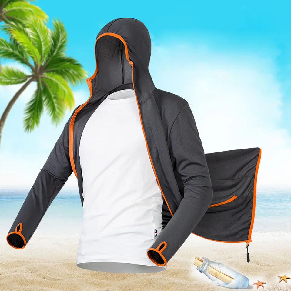 Рубашка мужская Солнцезащитная WALK FISH дышащая с капюшоном длинным рукавом