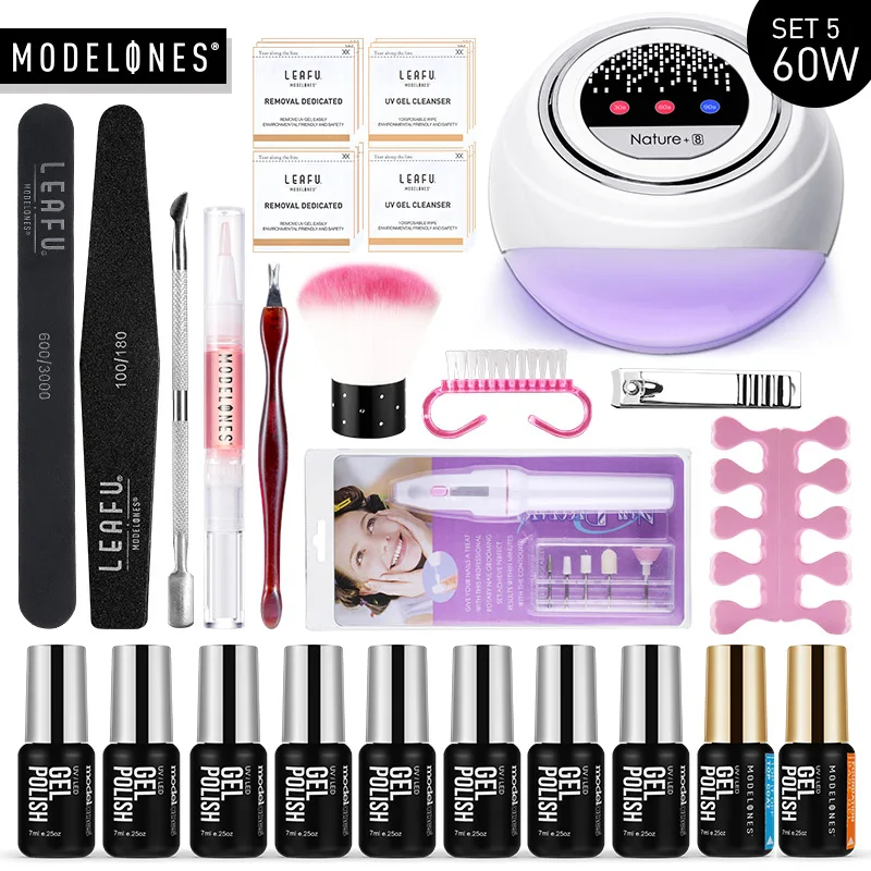 SET 5 1 WITH NAILGEL Modelones 36 Вт/48 Вт Светодиодная лампа для ногтей Гель-лак Набор DIY Профессиональный лак для ногтей маникюрный набор 8 цветов Полупостоянный Гель Инструменты для ногтей - Цвет: SET 5 1 WITH NAILGEL