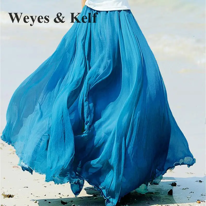 Weyes& Kelf повседневные длинные юбки с оборками Женские на лето элегантные шифоновые юбки Boho пляжные юбки длинные белые черные