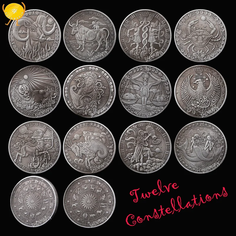 

Twelve Constellations Antique Silver Commemorative Coin Psychology Talent Character Astrology Sun Moon Coins Collectibles Gifts