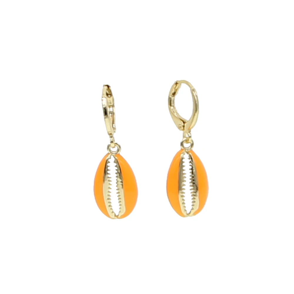 orange Летняя мода, ювелирные изделия, морская раковина, подвеска, серьги, конфета, сладкие, цветные, эмаль, неоновые цвета, серьги в виде ракушки - Metal Color: orange