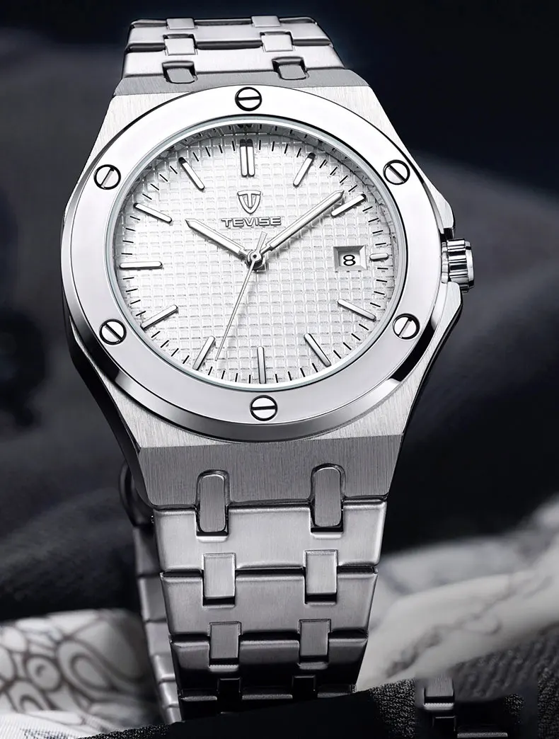 Роскошные Брендовые мужские автоматические механические часы TEVISE серебристые