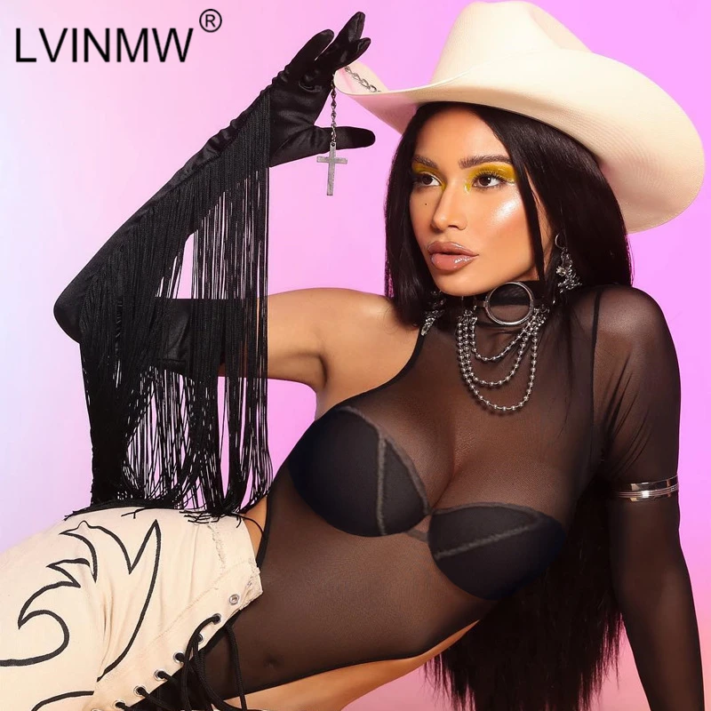 LVINMW черная сексуальная сетчатая прозрачная водолазка Badysuit Топ 2019 Лето Женский на