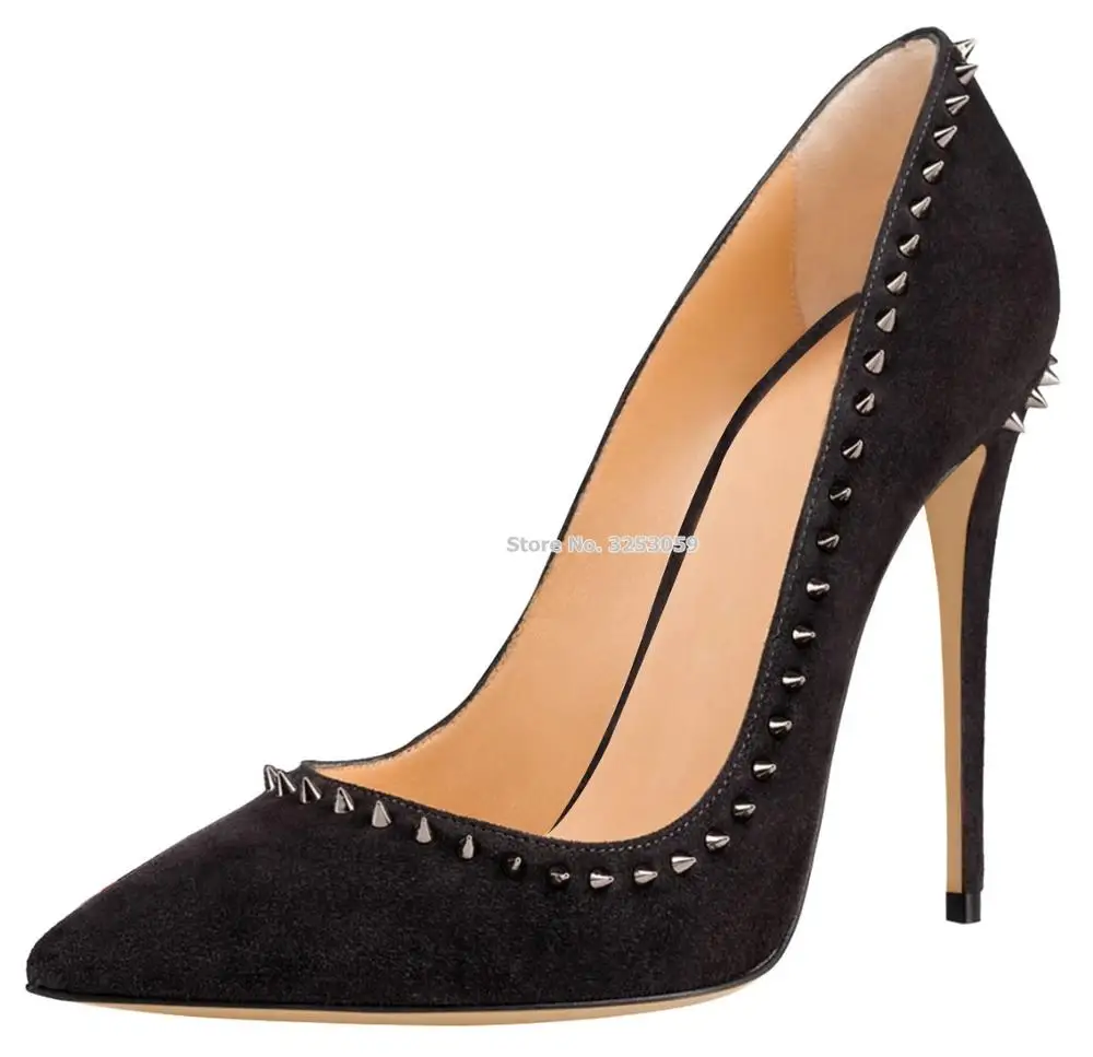 color3 12cm heel Альмудена Очаровательная золотого цвета с заклепками, на высоком каблуке женские туфли-лодочки бежевый и черный цвета Лакированная кожа Украшенные шипами туфли для ночного клуба настоящая фотография; Прямая поставка - Цвет: color3 12cm heel