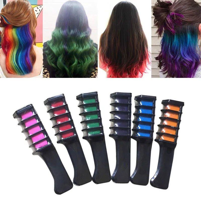 6 шт./партия временная краска для волос мел цвет расческа наборы одноразовые