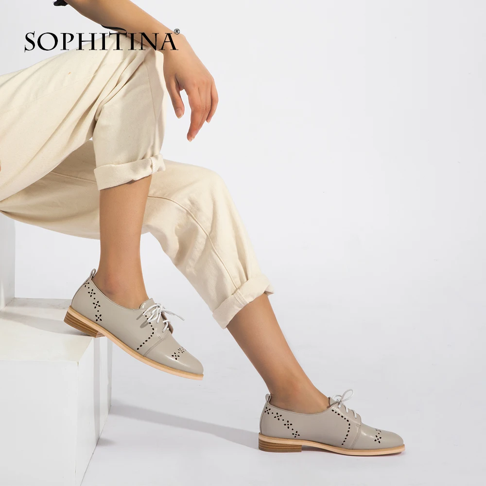 SOPHITINA/оксфорды; женская обувь ручной работы; цвет синий, серый; Повседневная обувь из овечьей кожи на плоской подошве; Высококачественная дышащая женская обувь на шнуровке с круглым носком; сезон осень; P27