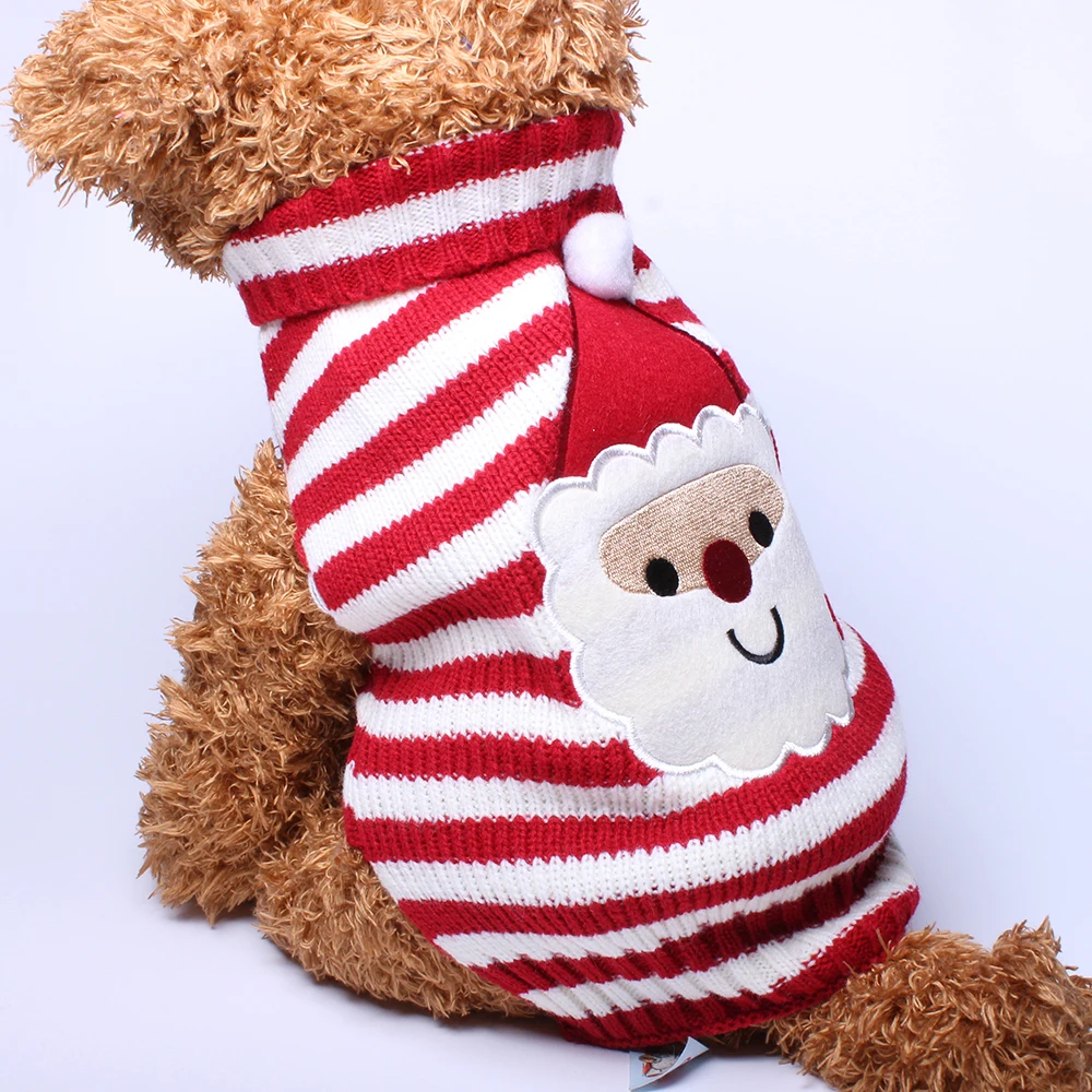 Собака Кот в полоску Рождественский свитер джемпер Stanta Claus трикотажная кофта с капюшоном Pet куртка для щенка теплая одежда