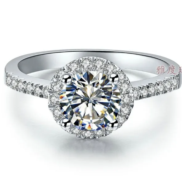 Круглые украшения Halo Style 0.5Ct nscd красивый бриллиант кольцо из стерлингового серебра Pt950 с платиновым