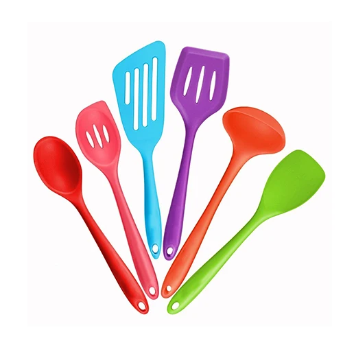 6pcs Colorful Силиконовые антипригарные кухонные принадлежности набор инструментов термостойкая ложка лопатка венчики для яиц кухонная посуда гаджеты аксессуары - Цвет: 6pcs Colorful