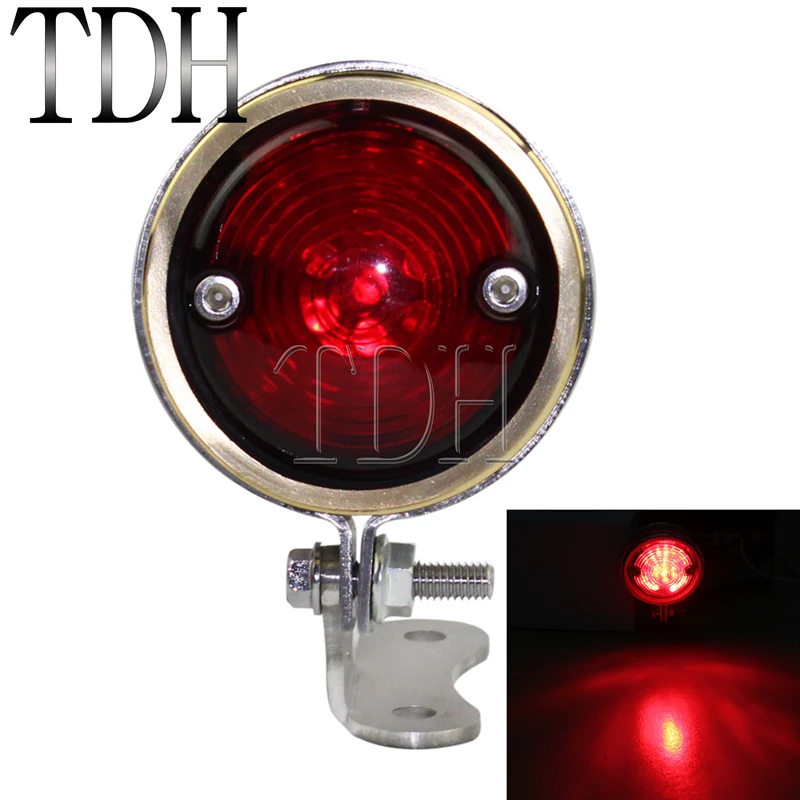 Brass Motorcycle Retro Bullet Taillight 12V LED Tail Lights Brake Stop Lamp Rear Bracket For Harley Cafe Racer Custom |