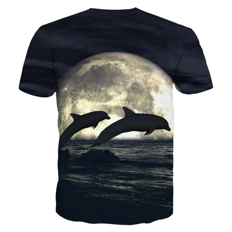 Мужская футболка с коротким рукавом и принтом луны прыгающего дельфина | одежда