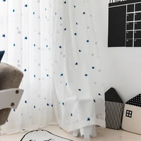 blue stars embroidery tulle curtains for living room window treatments sheer for kitchen bedroom custom curtain fabric
