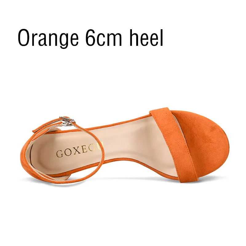 GOXEOU/Новинка года; женские босоножки; пикантные летние вечерние босоножки из флока на высоком каблуке со шнуровкой и круглым носком ручной работы; ; size32-46 - Цвет: orange 6cm heel