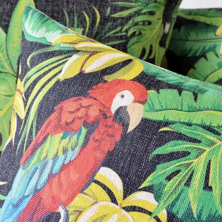 Тропический лес Юго-Восточной Азии Подушка цветочные птицы растения льняная