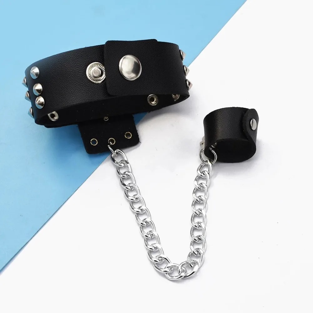 Женский браслет цепочка черный кожаный в стиле панк|Браслеты-манжеты| |