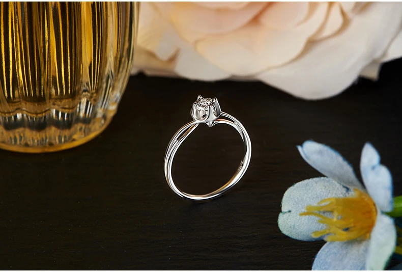 Ювелирные кольца с бриллиантами с эффектом 0.5CT для женщин, 18 K, белое золото, 0.04CT, поворотные руки, роскошные Изящные ювелирные кольца из белого золота
