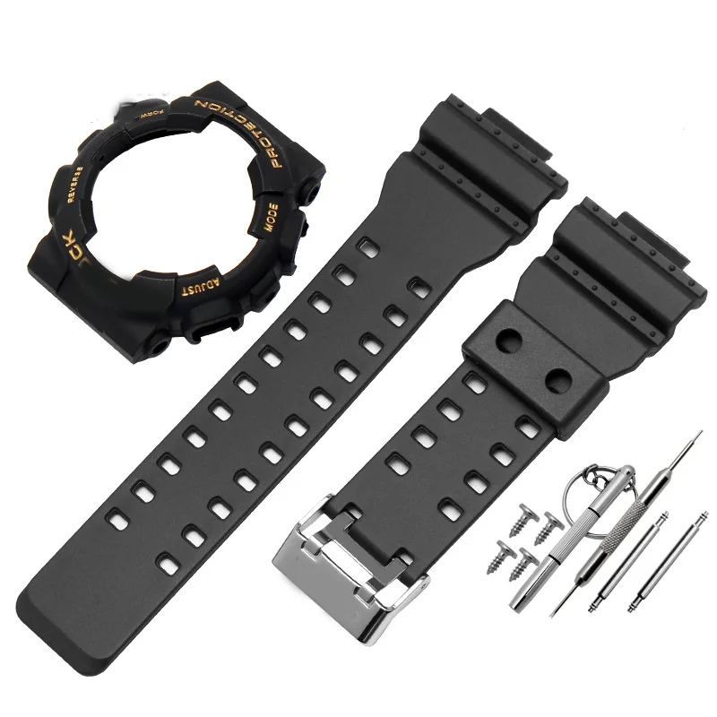 Полимерный ремешок для часов casio GD GLS GA120 GA-100 GA-110 силиконовый резиновый ремешок для часов спортивные часы ремешок и чехол для часов - Цвет ремешка: black gold silver