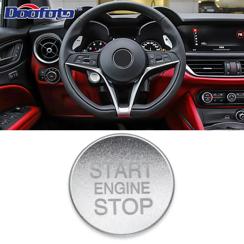 Button Cover Silver Чехол-кольцо Doofoto для автомобиля, кнопка запуска двигателя, для Alfa Romeo Giulietta Stelvio 159 Giulia, украшение, автомобильные аксессуары, чехлы - Название цвета: Button Cover Silver