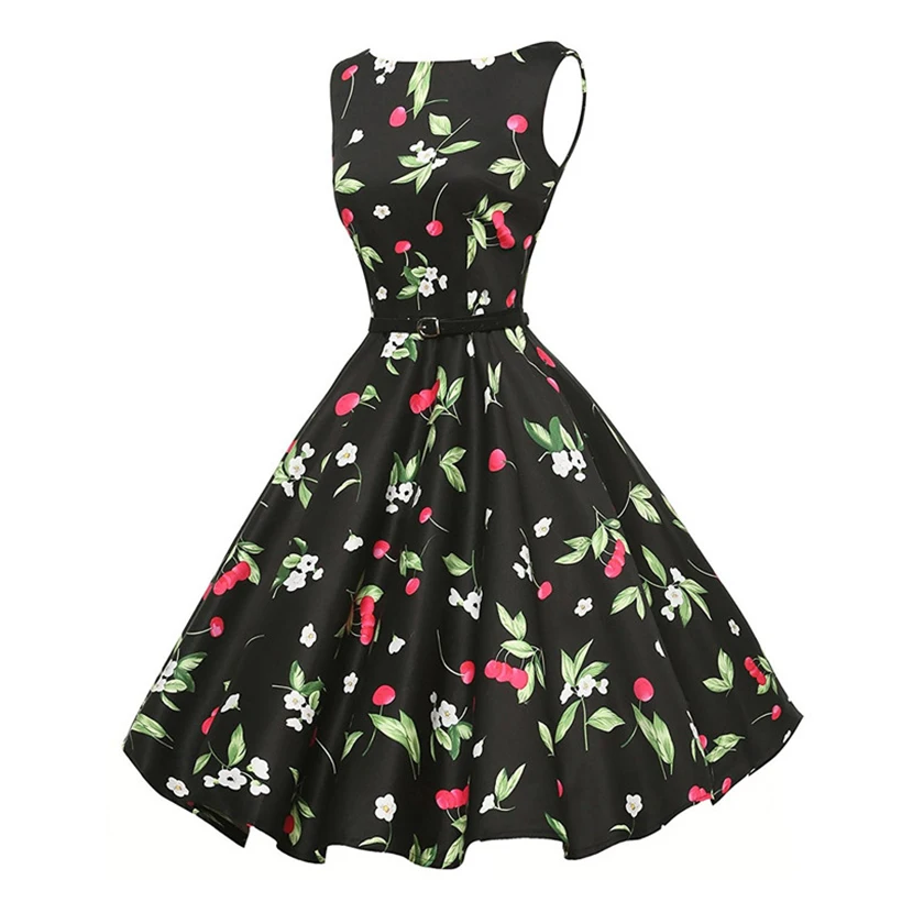 2018 модное женское летнее Хепберн Платье без рукавов винтажное 50s 60s Вишневое
