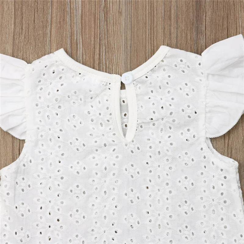 Одежда для маленьких девочек льняная футболка + штаны джинсовый наряд ажурные