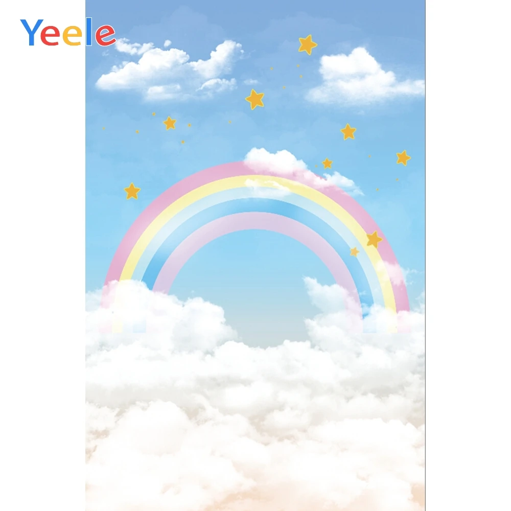 Yeele Rainbow Backdrops Happy Birthday Party Gold Star Blue Sky Cloud Poster Baby Portrait Family Shoot Photography Background |