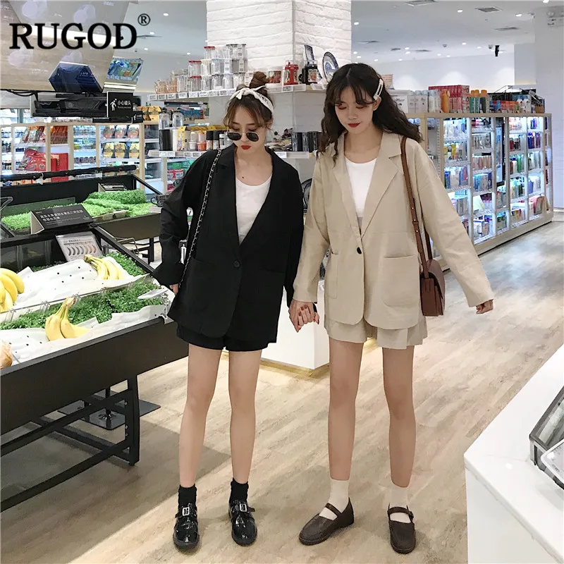 RUGOD/Женские однотонные костюмы в английском стиле Топы и шорты с карманами