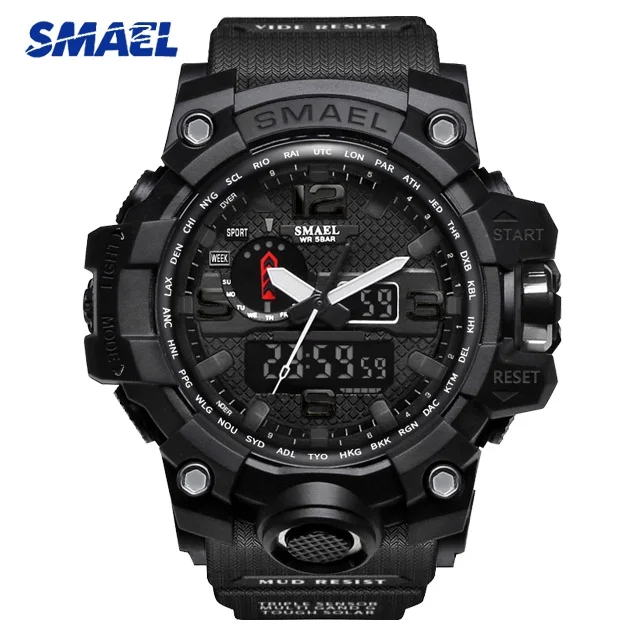 1545A Black SMAEL мужские камуфляжные военные спортивные часы 1545 S SHOCK style Мужские кварцевые часы мужские светодиодные цифровые наручные часы erkek kol saati - Цвет: 1545A Black