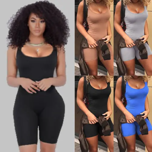 Женский цельный комбинезон без рукавов облегающий Клубная одежда короткие