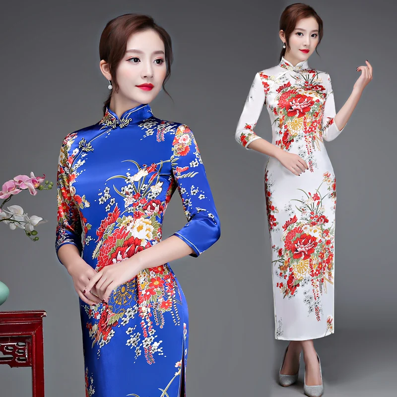 Женское платье Ципао длинное винтажное с цветами размеры S M L XL XXL 3XL|dress vintage|evening