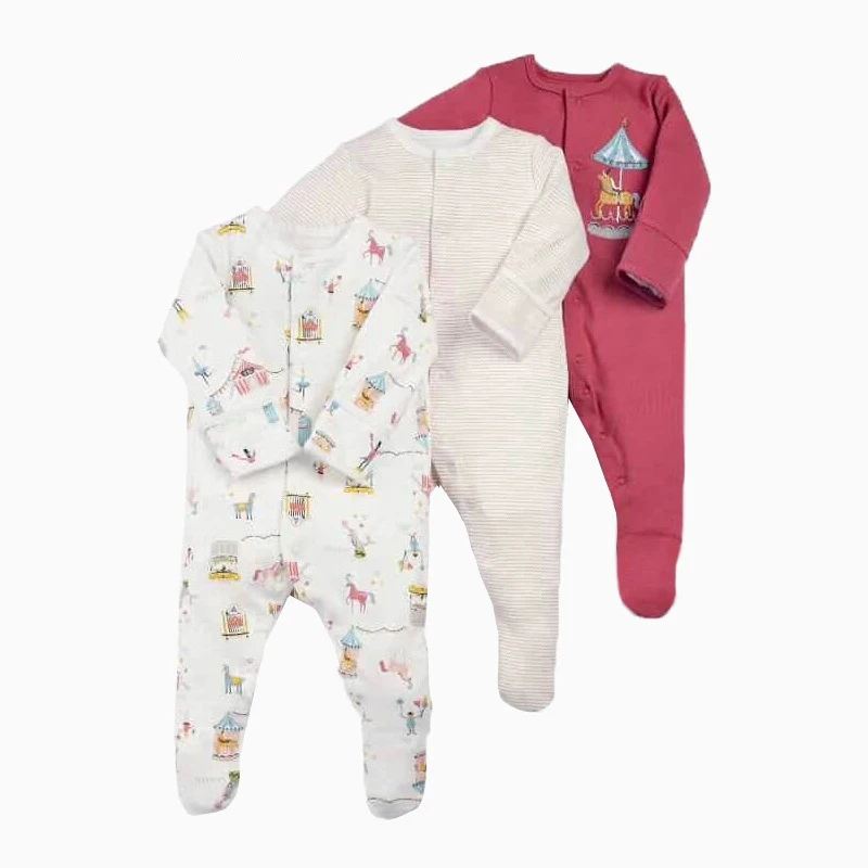 Baby Footie Pajamas with Button Closure 100% Cotton Girl/Boy Sleepwear 0-12 Months 3 Pack | Детская одежда и обувь